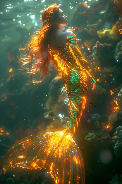 Beautiful woman mermaid in fantasy world