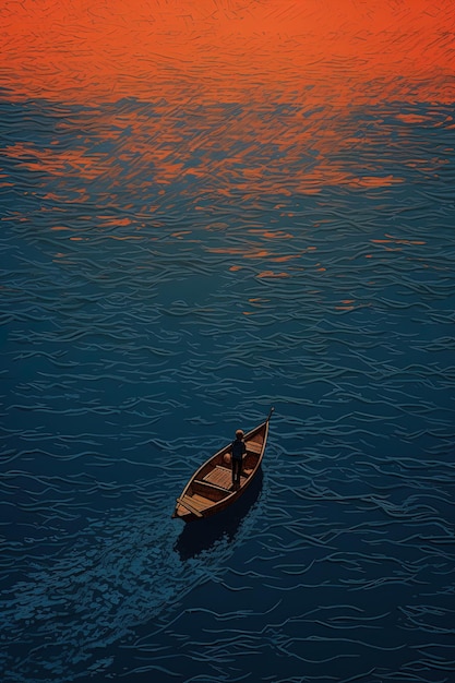 a boat in the water with the sunset in the background