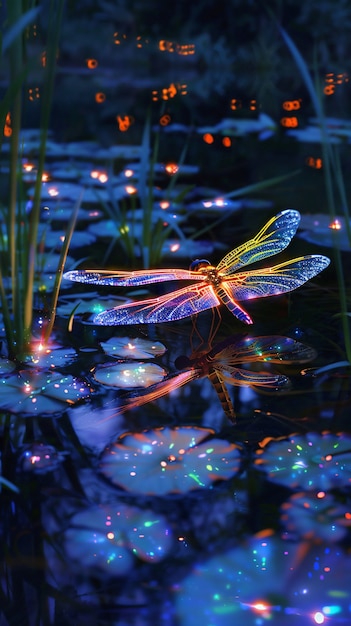Bright dragonfly with neon shades