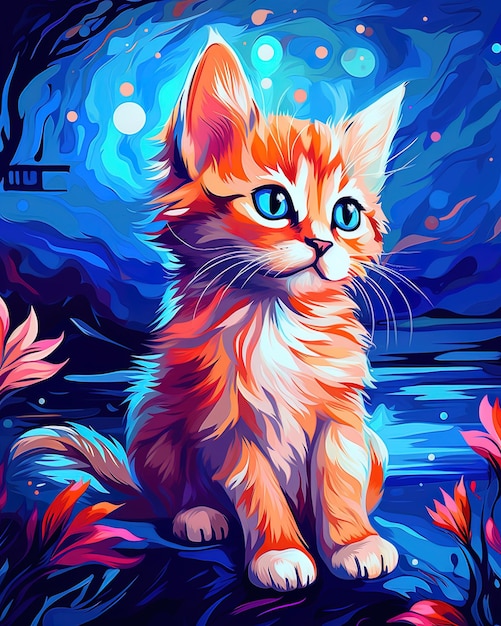 a painting of a cat that has the word  cat  on it