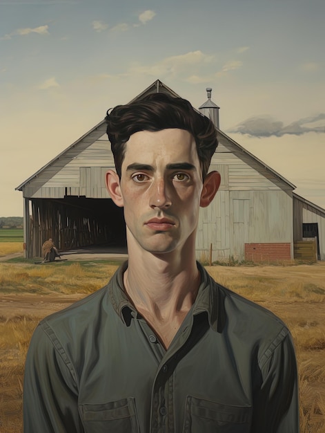 a painting of a man with a shirt that says  the word  on it