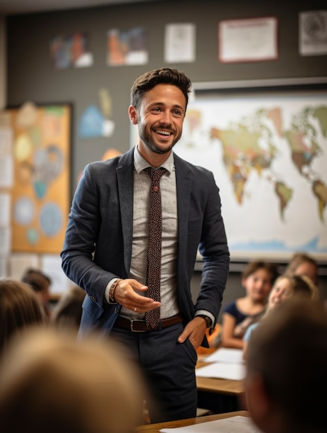 Portrait of male professor teaching in school