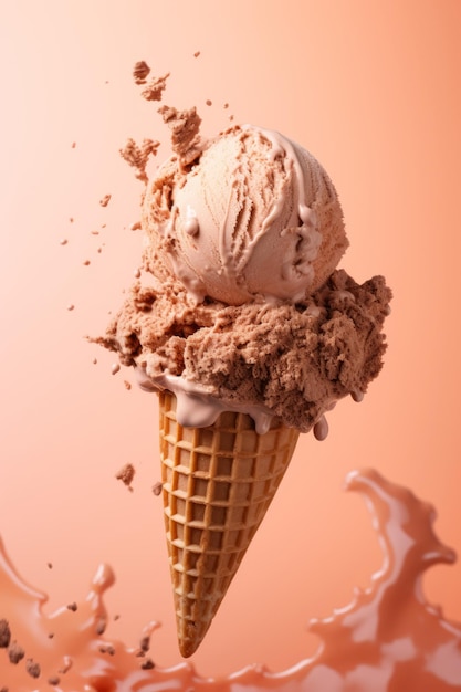 A tasty chocolate ice cream on a peach background