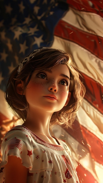Young girl with the american flag for us national loyalty day celebration